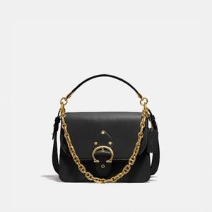 Coach Beat Shoulder Bag - Black with Gold/Brass Hardware and Crossbody Strap
